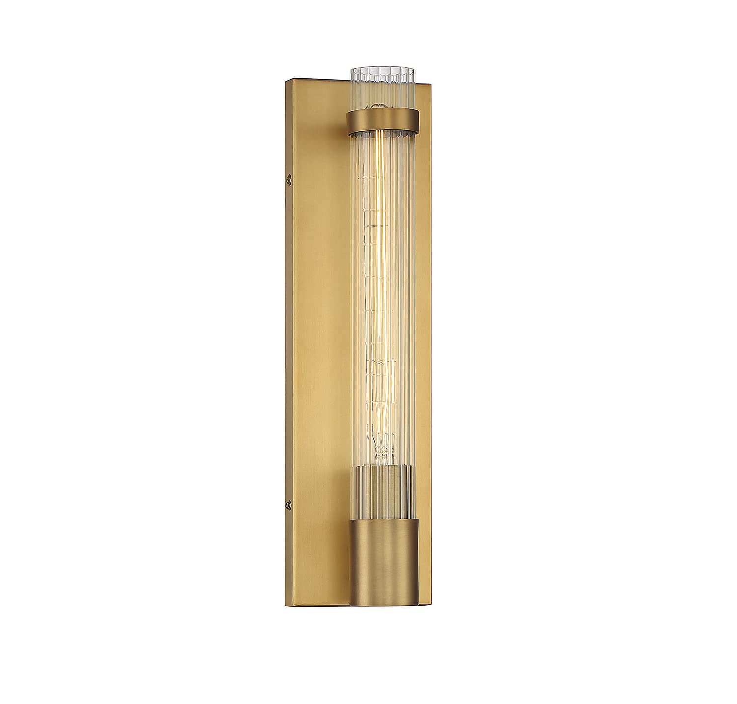 Savoy House 9-996-1-322 Willmar Industrial Modern Clear Ribbed Glass Rectangular Wall Sconce, 1-Light 60 Watt, 16" H x 5" W, Warm Brass