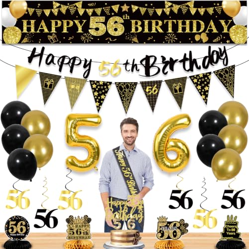 Image of 56th Birthday Decorations for Men, Black Gold 56th Party Decoration Kits