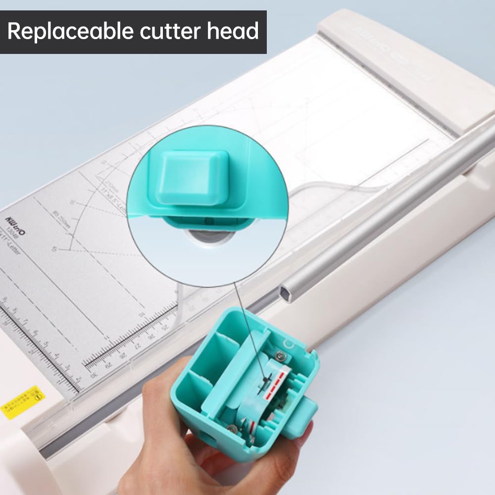 KWTRIO Taglierina per Carta da 300 mm di Larghezza Multiuso con 4 Teste di Taglio Linee Dritte/Curve/Linee Tratteggiate e Linea di Taglio Pieghevole con Misure e Tappetino da Taglio per