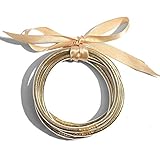 YUJIAXU 5Pcs Jelly Bangle Bracelet Set, Fashion Glitter Jelly Bangle Set with Ribbon Tie Deco (Champagne)