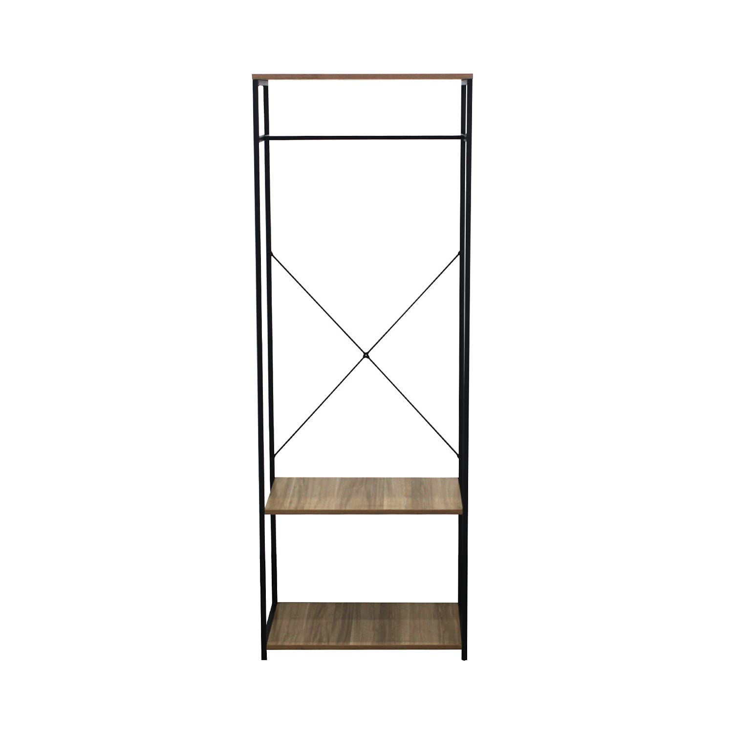 Perchero de Barra Metálico con 2 Baldas de Madera Oinu 167x60x40,4cm 7house