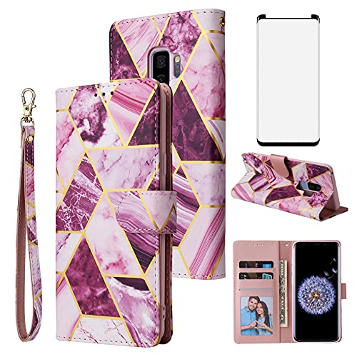 Protection écran verre trempé et étui cuir Samsung S9 Plus porte-carte violet