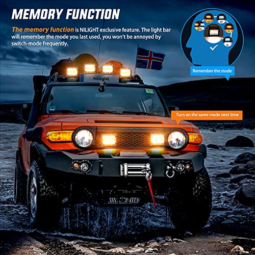 Nilight 2PCS 4Inch 60W LED Pods Spot Flood Amber White Light Bar Strobe 6 Modes Memory Function Off-Road Truck Car ATV SUV Cabin Boat with 16AWG Wiring Harness Kit-2 Lead, 2 Years Warranty