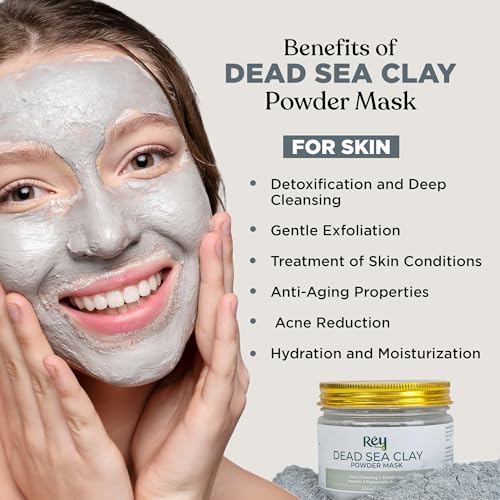 Image of Rey Naturals Dead Sea Clay Face Pack - 200g | Face Clay Mask for Skin Hydration & Detoxification | Minimize Blackheads & Acne | Draws Out Impurities, Dirt & Toxins From Skin