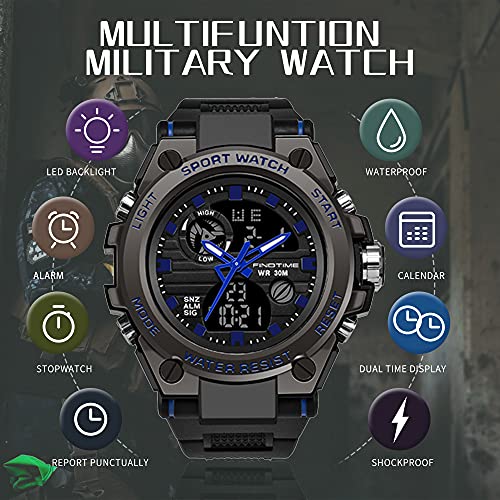 findtime Military Watches for Men Waterproof Tactical Watches Men Army Digital Sports Outdoor Stopwatch LED Survival Tough Electronic Alarm Clock Black Gold Wrist Watch