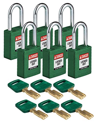 Candado de Nailon Safekey, 38mm x 84mm x 19mm, Verde, Paquete de 6