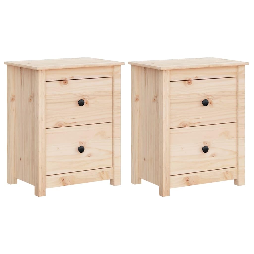 vidaXL 2X Mesitas de Noche Aparador Auxiliar Armario Mesilla Cama Dormitorio Habitación Organizador Almacenaje Madera Maciza de Pino 50x35x61,5 cm