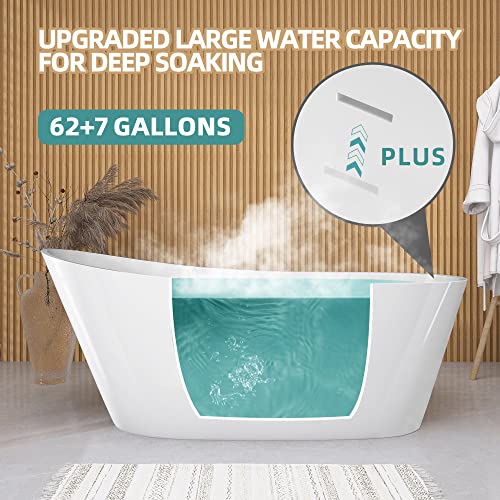 Getpro Free Standing Tub 59 Inch Acrylic Freestanding Bathtub Adjustable Soaking Bath Tub Oval Shape With Integrated Slotted Overflow And Chrome Anti-Clogging Drain Glossy White thumb #3