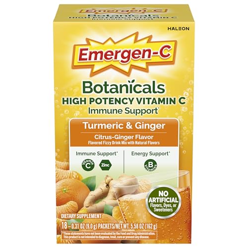 Emergen-C Citrus-Ginger Fizzy Drink Mix Turmeric and Ginger Immune Support Natural Flavors with High Potency Vitamin C 18 Count