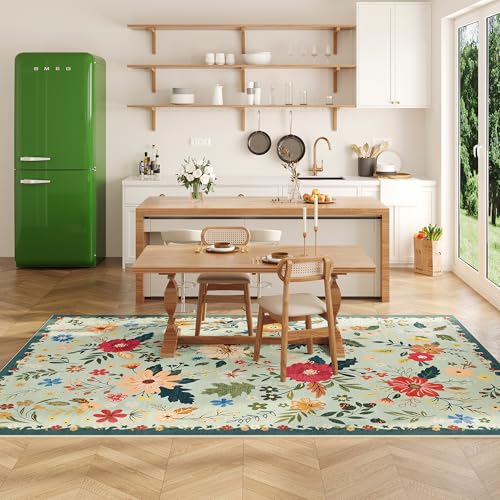 ARKIIKI 6x9 Green Rug, Floral Washable for Living Room Area Rug — view 4