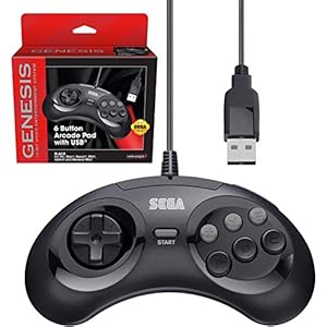 Retro-Bit Official Sega Genesis USB Controller 6-Button Arcade Pad for Sega Genesis Mini, PS3, PC, Mac, Steam, Switch – USB Port – (Black)