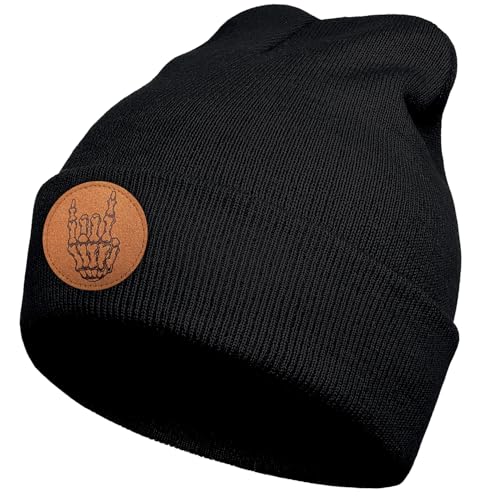 ACZHHZC Skull Beanie Goth Knit Beanie Hats for Men Women Winter Cool Emo Gothic Birthday Christmas Skeleton Gifts Presents Black