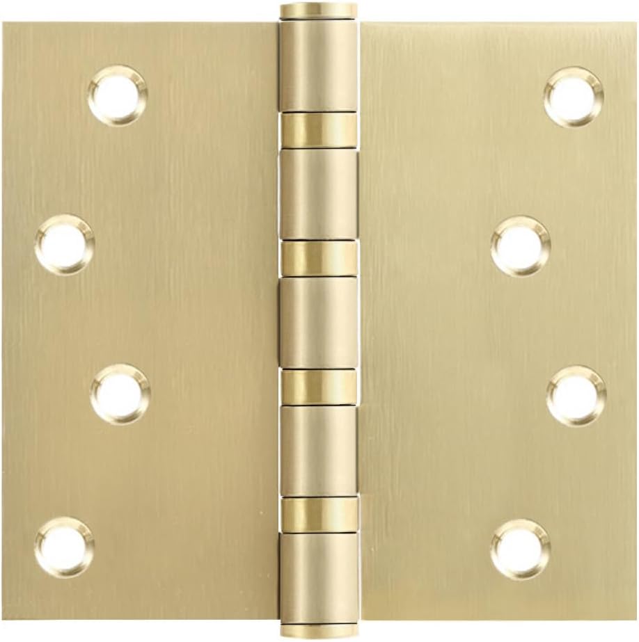 VOLUKA 3 Pack Stainless Steel 4'' Door Hinges for Exterior & Interior Doors,4in x 4in Heavy-Duty Ball Bearing Door Hinges with Square Corners, Gold