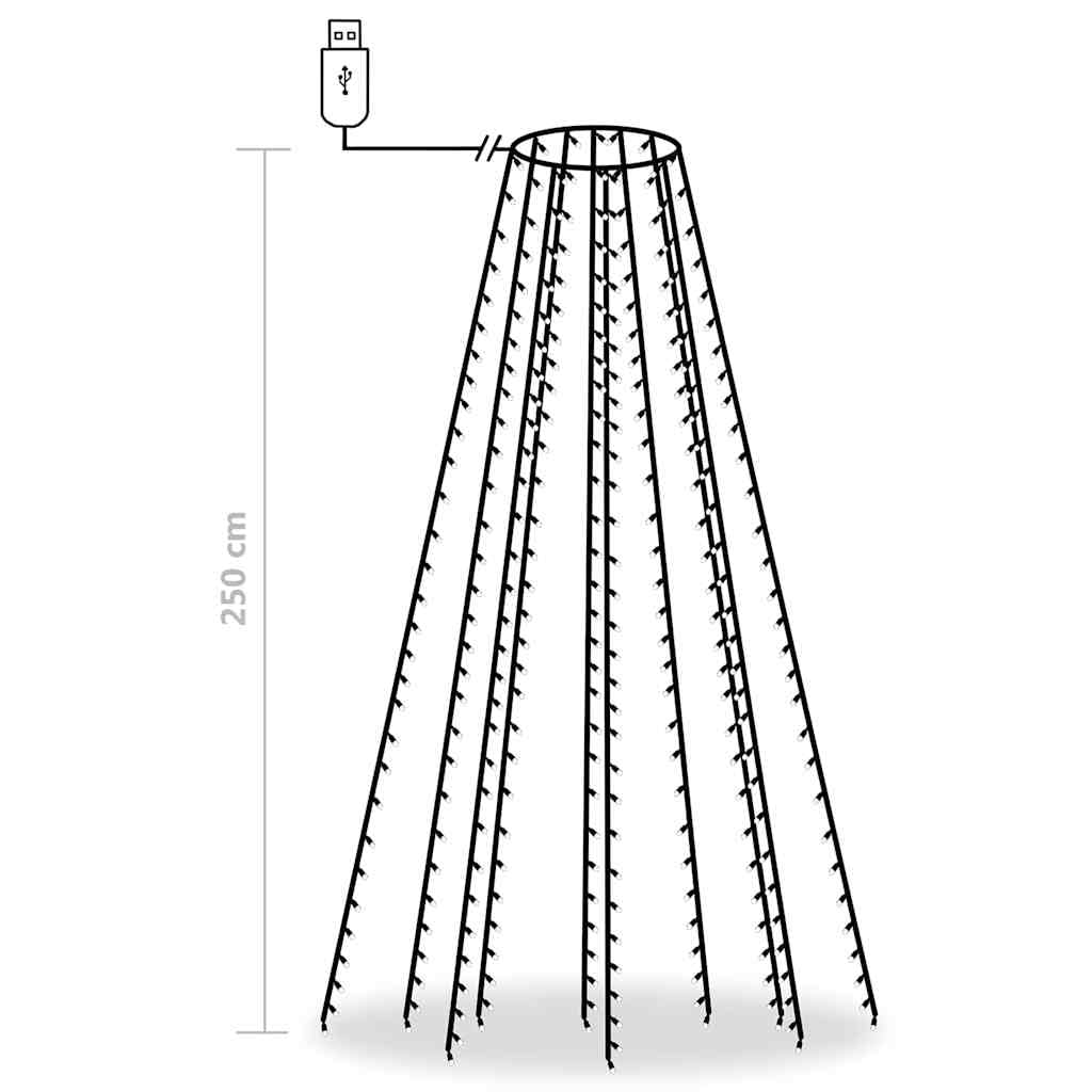 Weihnachtsbaum-Lichternetz mit 250 LEDs Kaltweiß, PVC Material, 250 cm Höhe, 10 Lichterketten, USB Anschluss, wasserabweisend für Innen und Außen, gemütliche Beleuchtung für Garten, Balkon