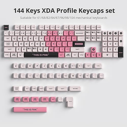 Image of Guffercty kred Cute PBT XDA Keycaps 144 Keys Pink Heart Custom Keycaps 75 Percent Keyboard Keys Caps with keycap Puller for Mechanical Keyboards (Pink Plastic)