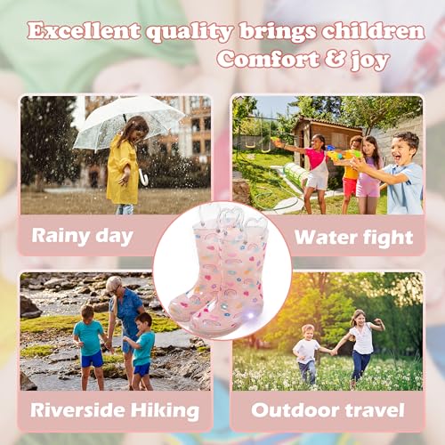 Toddler Rain Boots Waterproof Rubber Kids Rain Boots for Girls and Boys with Fun Patterns and Easy-On Handles4