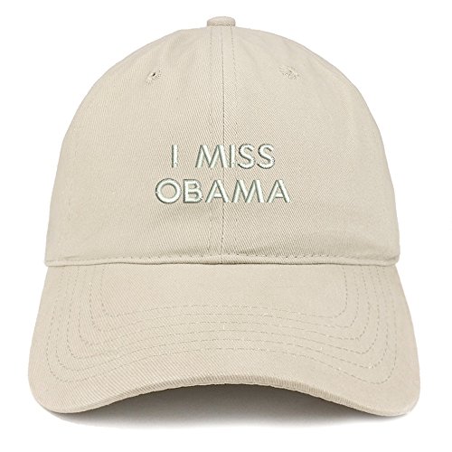 Trendy Apparel Shop I Miss Obama Embroidered Brushed Cotton Dad Hat Cap - Stone
