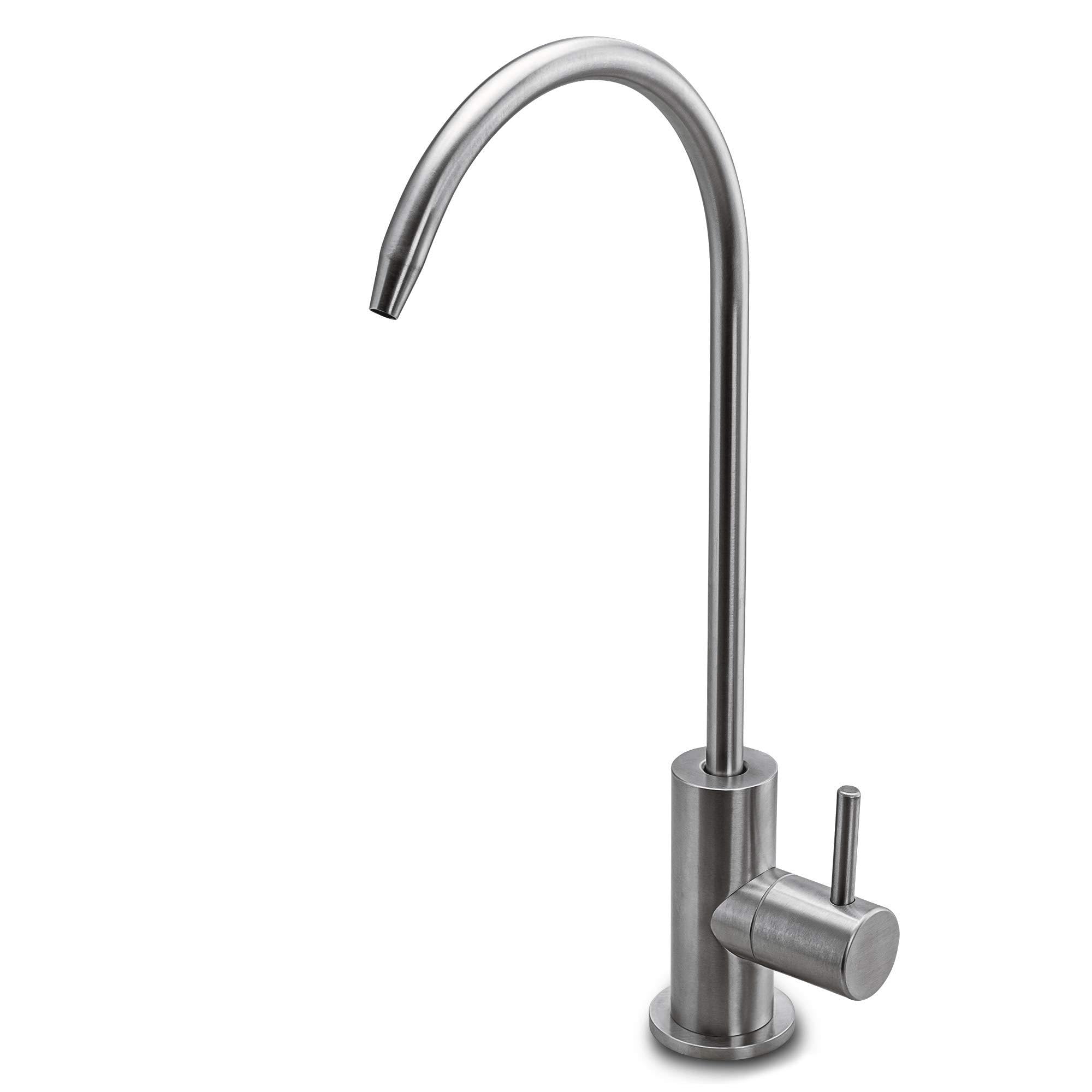Neues Wasser Group Grifo de ósmosis monodireccional Sofia, acero inoxidable macizo 304 con acabado cepillado, caño giratorio de 360°, grifo de cocina unidireccional giratorio para filtro de agua