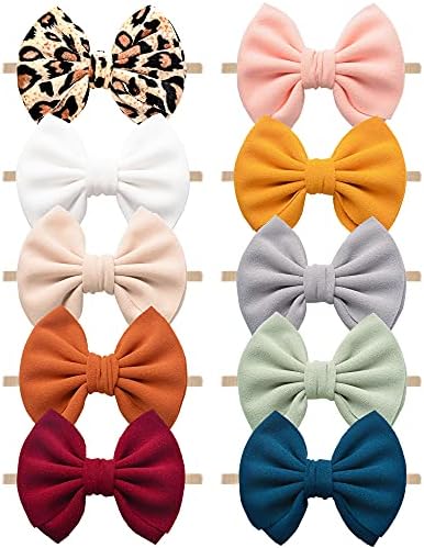 Niceye Pack of 10 Baby Girls Headbands Hair Bows Stretchy Handmade Nylon Hairbands for Newborn Infant Toddler Kids