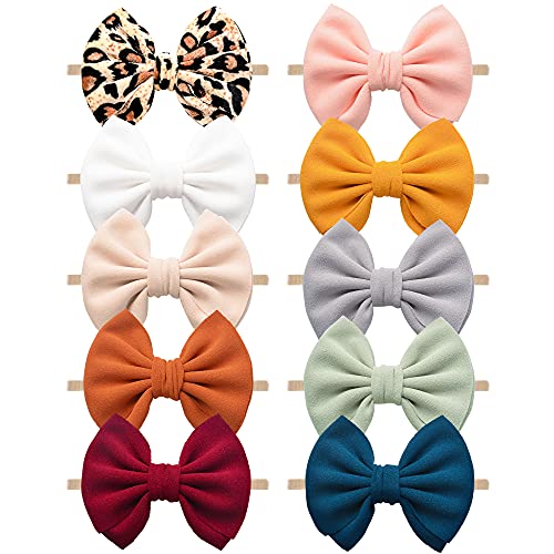 Image of Niceye Pack of 10 Baby Girls Headbands Hair Bows Stretchy Handmade Nylon Hairbands for Newborn Infant Toddler Kids
