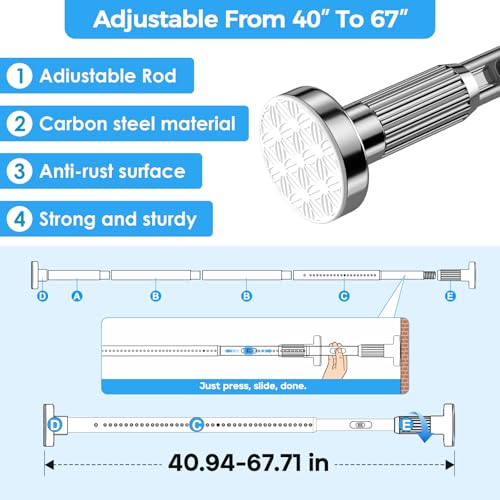 Image of AIZESI 41-67 Inch Heavy Duty Silver Tension Curtain Rod - No Drilling, Adjustable, Rust-Proof for Outdoor, Living Room, Bathroom
