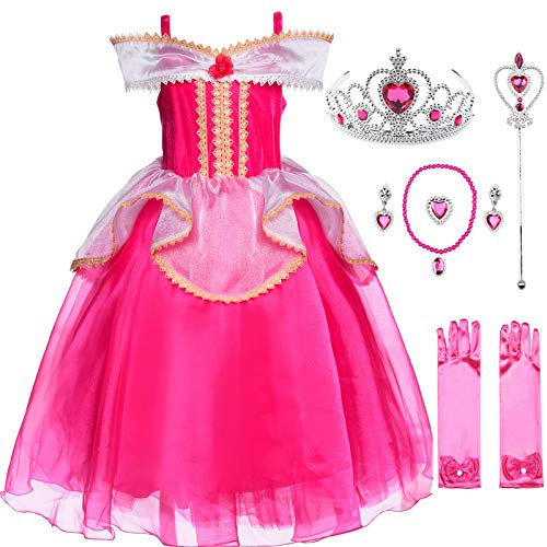 JerrisApparel Niña Princesa Disfraz Flor Navidad Cosplay Fiesta Vestido (7 años, Rosa con...