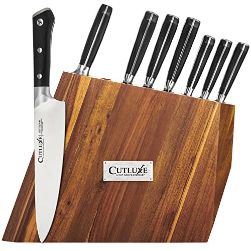 CUTLUXE 8-Piece Knife Block Set - Forged of High Carbon German Steel - Full Tang & Razor Sharp Blades - Acacia Wood Block - Artisan Series Cover
