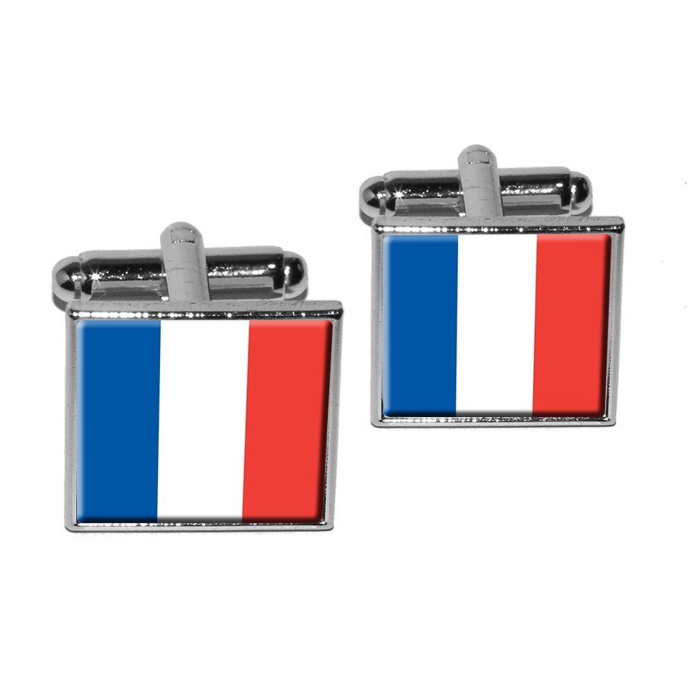 Graphics and More France French Flag Square Cufflink Set - Silver