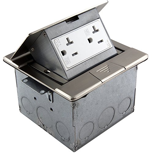 Enerlites Square Pop-Up Floor Box Kit, 4.75" X 4.75" Cover, 20A Tamper-Weather Resistant Receptacle Outlet, Watertight Gasket, Corrosive Resistant Hardware, 961241-S, Nickel Plated Brass (661241-S) #TOP1