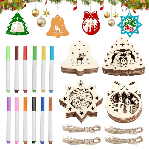 Weihnachtsbaum Anhänger Holz 40 Pcs Holzanhänger Weihnachten DIY...