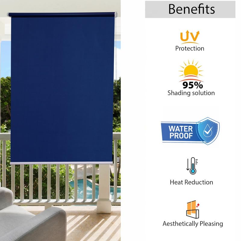 Image of Roller Blinds 300 GSM Polyester Fabric Waterproof & Sun Blockage Corded Roll Up and Down Blinds Curtains for Window, Door, Balcony (Navy Blue Color 2.5 X 7.5 Feet, Pack of 1 Piece)