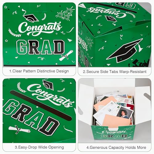 Image of 9.45Inch Large Green Graduation Card Box, Back to School Gifts | Ideal 2026 Grad & Back to School Gifts, Fits High School, College & Masters, Dorm Decor & Party Favors For Class of 2026