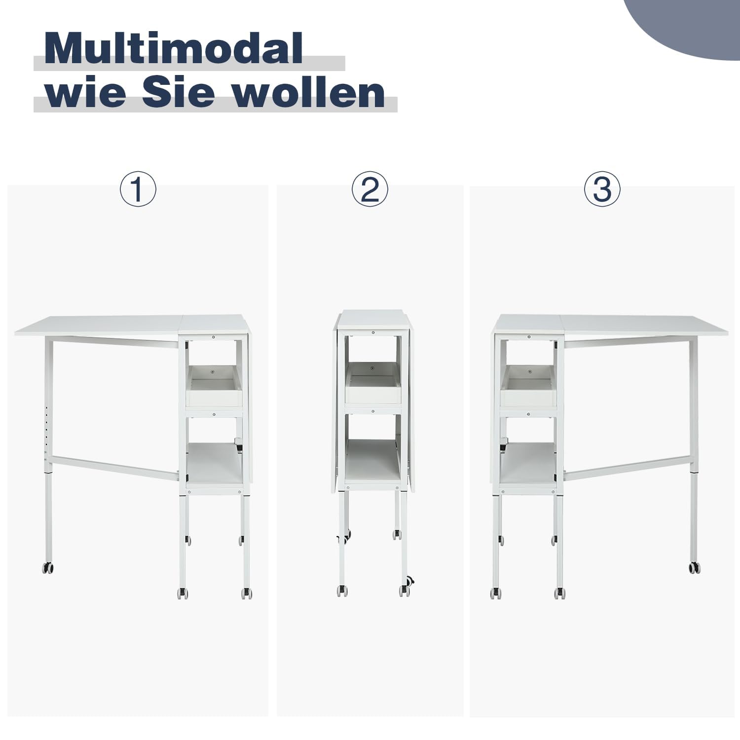 Nähtisch Klappbar,Verstellbare Höhe,Holz Klapptisch mit Rädern und Stauraum,Mobiler Zuschneidetisch für große Stoffe,für Nähzimmer Arbeitszimmer Schlafzimmer zu Hause,Weiß