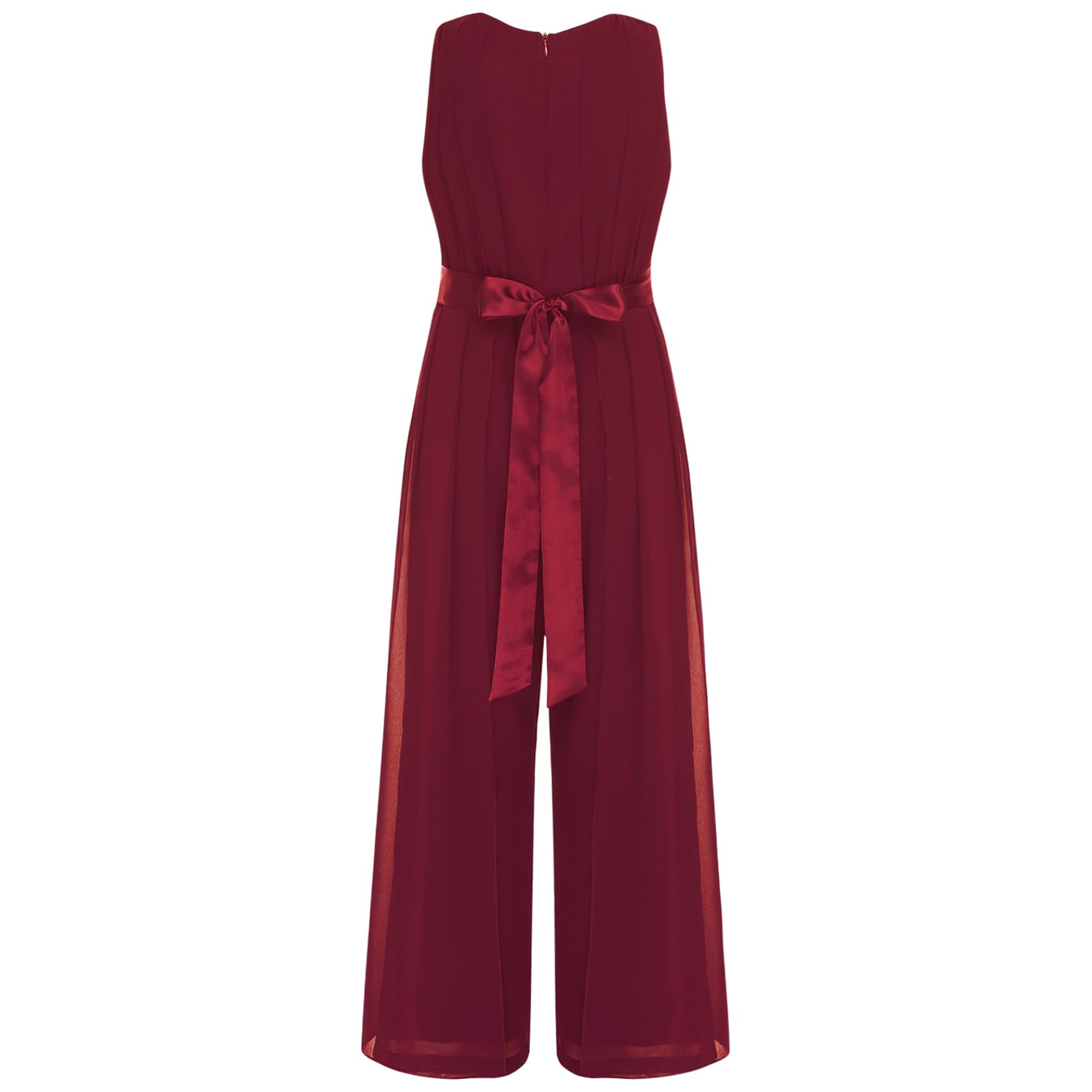 Jugaoge Tuta elegante da bambina in chiffon con balze floreali, senza maniche, plissettata, top e pantaloni lunghi, abbigliamento per bambini