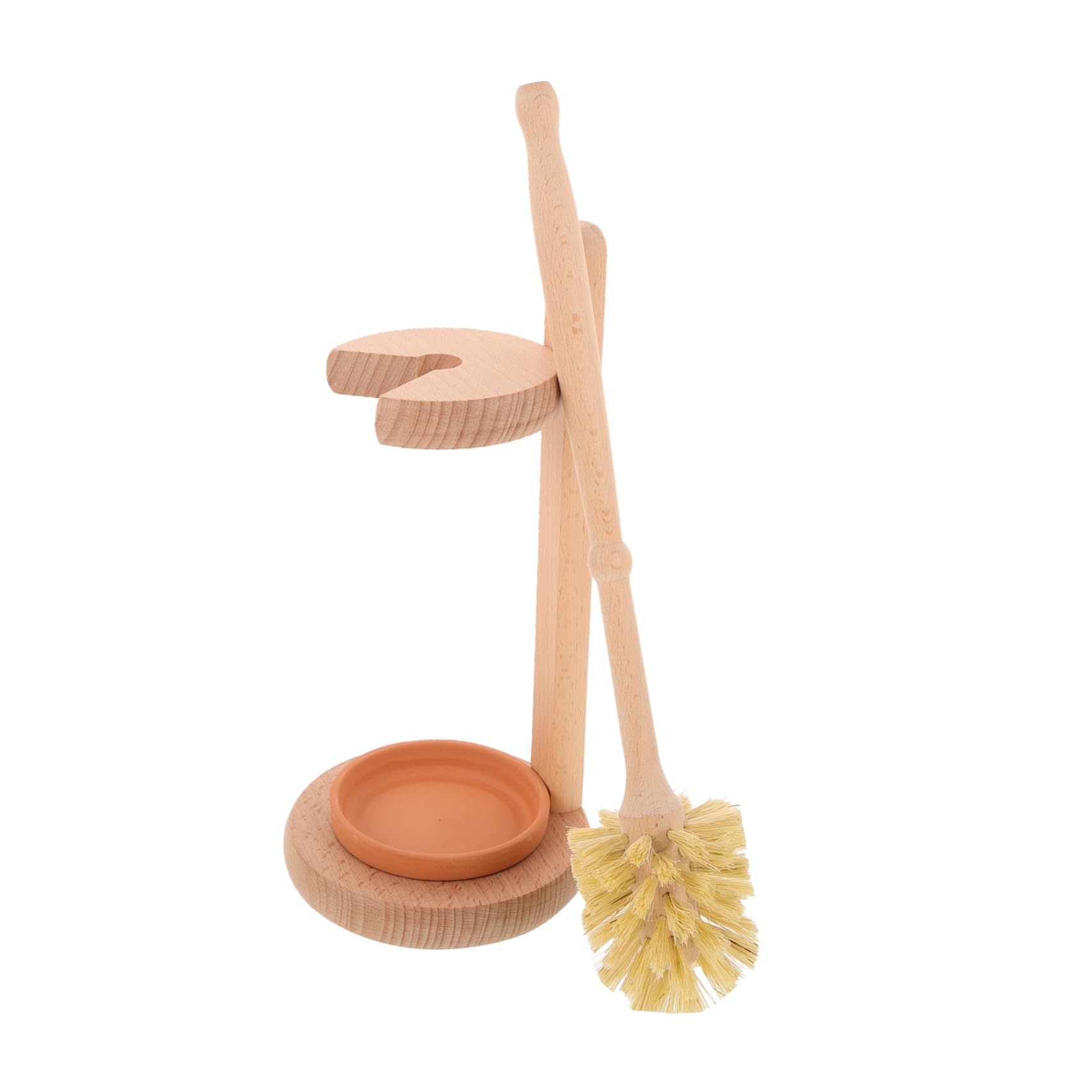 Gatuida Cepillo De Inodoro con Soporte De Base De Cerámica y Madera De Haya De Yute, Juego De 1 Unidad, Accesorio De Baño Ergonómico para Limpieza Eficaz Hogares y Locales Públicos