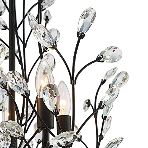 Regency Hill Aurine Matte Black Pendant Chandelier Lighting 18" Wide Modern Clear Crystal Glass Leaf 5-Light Fixture For Dining Room Living House Home Foyer Kitchen Island Entryway Bedroom #TOP6