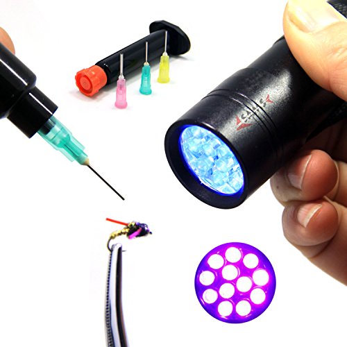 SAMSFX Fishing Tying Kits UV Bright Black Light Flashlight and Clear Glue Cure
