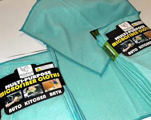 Multi-Purpose Microfiber Cleaning Cloths, Teal, 12x12 Inch, 10 Pack, Lint-Free, for Auto, Kitchen, Bath Cleaning