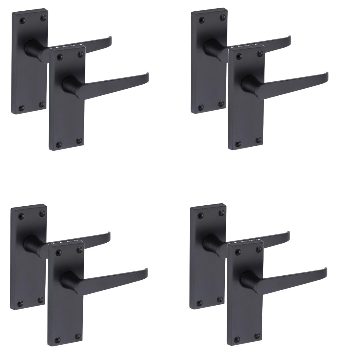 Golden Grace 4 Pair of Victorian Straight Handle Latch Door Handles in Matt Black with 120mm x 40mm Backplate