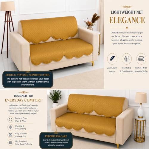 Image of Homerz Premium 'Surya Series' Sofa Cover | Stylish Sofa Protector | Net Fabric | Anti-Stain & Washable Slip Cover Exact Size Antislip (New Jerry Chikku, 2 Seater, Seat Cover with Backrest)
