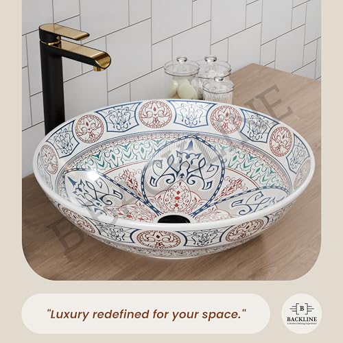 Image of B Backline Ceramic Moroccan Deisgn Tabletop Washbasin /Bathroom Basin Sink /Basin for Bathroom /Wash Basin for Bathroom /Hotel /Office /Restaurant 41 X 41 X 14 Cm