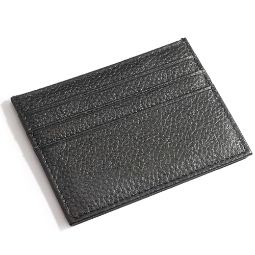 M-Plateau Credit Card Wallet, Super Slim Card Holder, Genuine Leather Wallet for Man and Women with 6 Card Slots and 1 Pocket (Black)