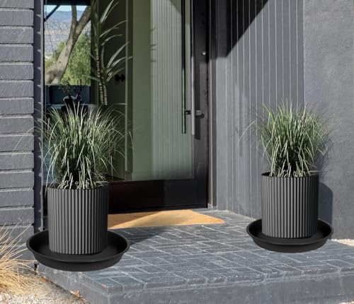 Angde 6 Packs of Plant Saucer Tray 6 inch, 4 5 6 8 10 12 14 16 18 20 inch Heavy Duty Plastic Drip Trays Saucers for Indoors Outdoor Garden, Flower Pot Drainage Tray, Plate for Planter 5-7\" (6\", Black)