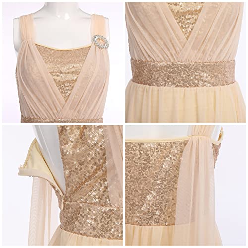 Afavom Women Lyrical Dance Dress Modern Contemporary Dance Costumes Sequin Ballroom Dance Dresses With Ballet Leotard Asymmetric Flowy Tulle Skirt Praise Lyrical Dancewear Champagne Small #TOP5