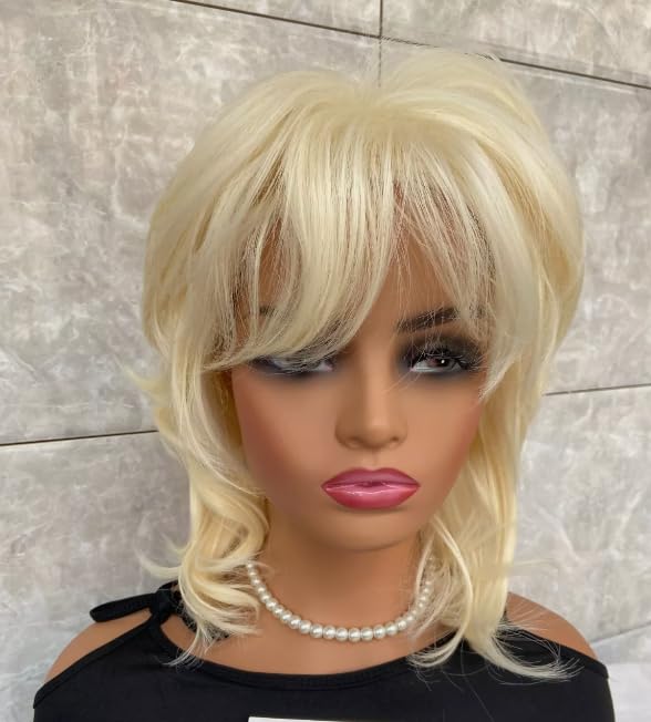 Image of Layered Blonde Wigs for White Women with Bangs, Straight Short Hair Wig, (Blonde#6)