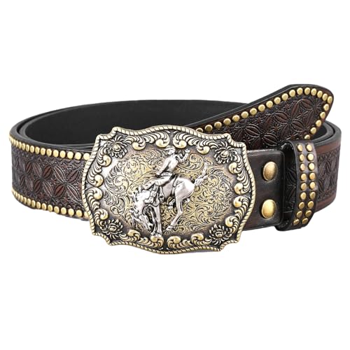 Ceinture western cloutée homme femme en cuir gravé pour jean de rodéo
