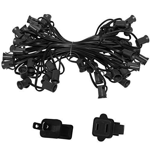 C7/E12 Light Stringer, E12 Sockets, 12â€ Socket Spacing, Outdoor String Light Patio Stringer Christmas Lights Stringer, Fits C7 Size Incandescent or LED Bulbs (50 ft / 50 Sockets, Black Wire)