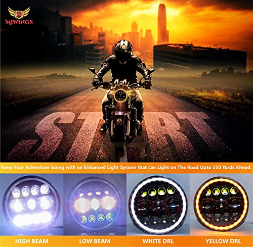 Image of Miwings 7 inch Round LED Stylish 8COB2EYE Hi /Low Beam Headlight 75W H4 Compatible with Royal Enfield, Jeep, Thar, motorcycle, Cars, Harley Davidson (Color Amber & White) (Pack of 1)