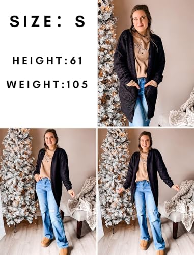 Image of Zeagoo Women's 2025 Fall Open Front Cardigan Long Batwing Sleeve Chunky Knit Sweater Loose Outerwear Coats with Pockets
