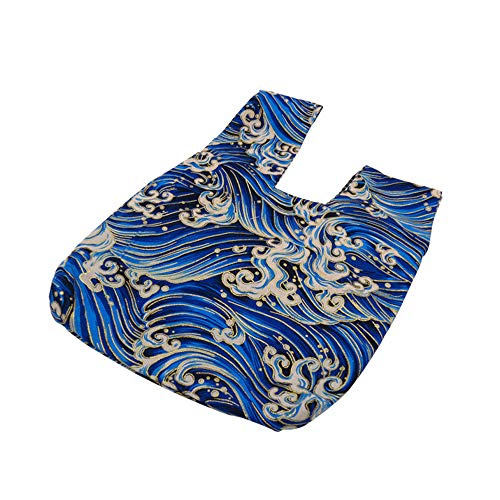 Image of Stylish Cotton Japanese Pattern Wrist Bag Sleeve Knot Pouch Portable Canvas Tote Purse for Female, Women (Wave)